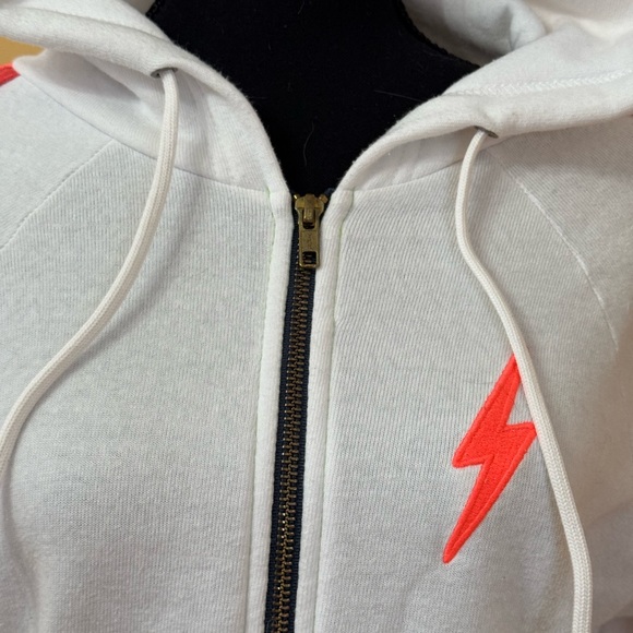 AVIATOR NATION WHITE ZIP UP NEON BOLT NEON STRIPES HOODIE - Picture 10 of 16